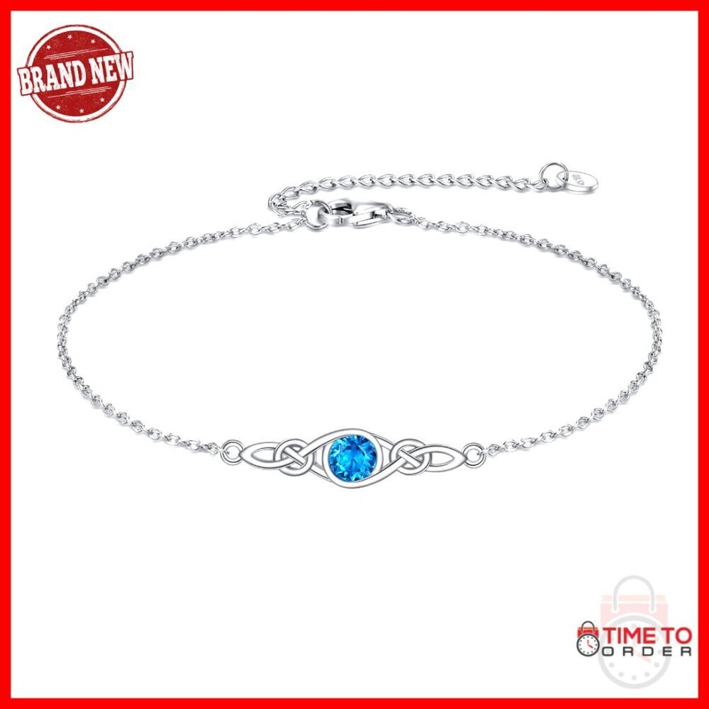 Sterling Silver Celtic Knot Bracelet with Birthstone, 9 Inch Link Chain